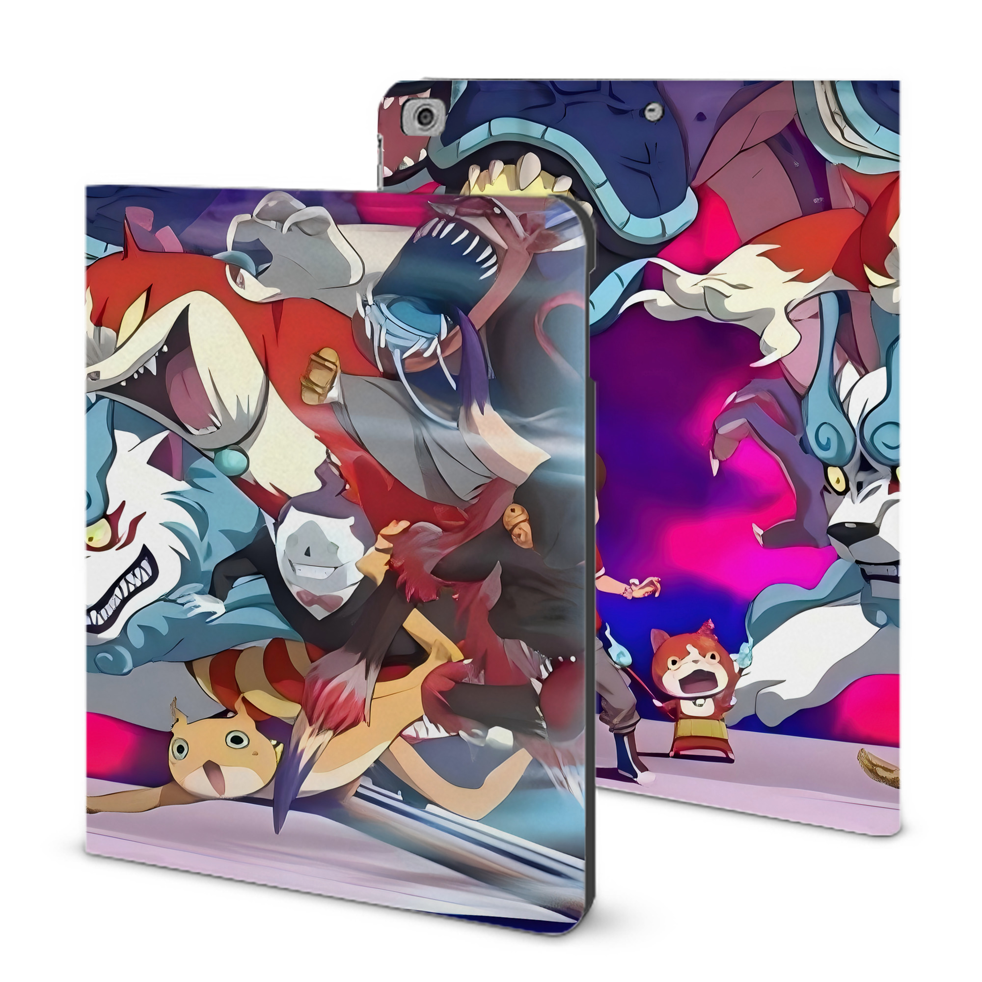（画像用） 妖怪ウォッチ Yo-kai Watch IPad ケース ブック型 PUレザー TPU 耐衝撃 軽量 薄型 ペン収納なし 全面保護 IPad 各モデル対応